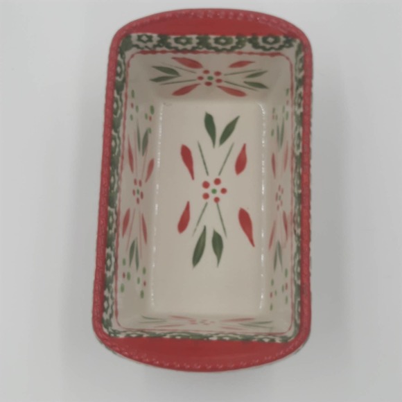 Temptations Mini 12 oz Stoneware Loaf Pan With Lid Lid Holiday Pattern - Picture 1 of 5